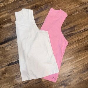 2 J. Crew Girlfriend Tank Tops pink & white 2X